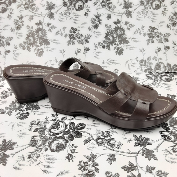 Nine west Brown Leather Wedge Sandals - Picture 8 of 8